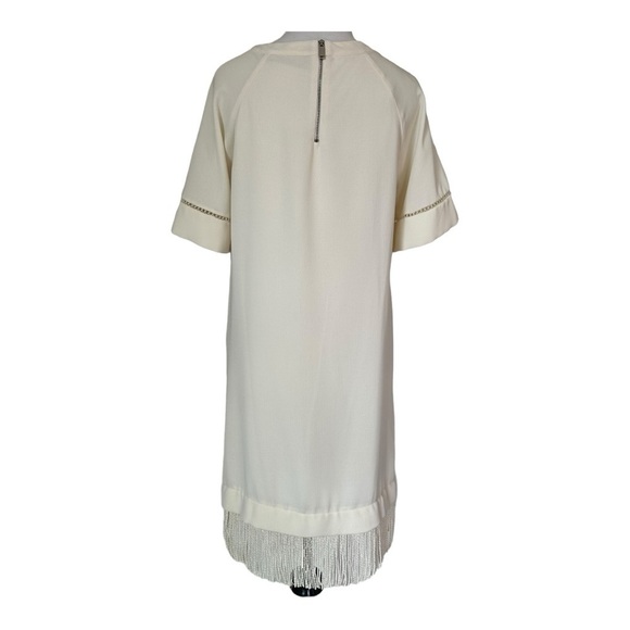 Zara Summer Mini Basic Ivory Eyelet Pullover Fringe Hem Boho Dress Size Small - Picture 4 of 12
